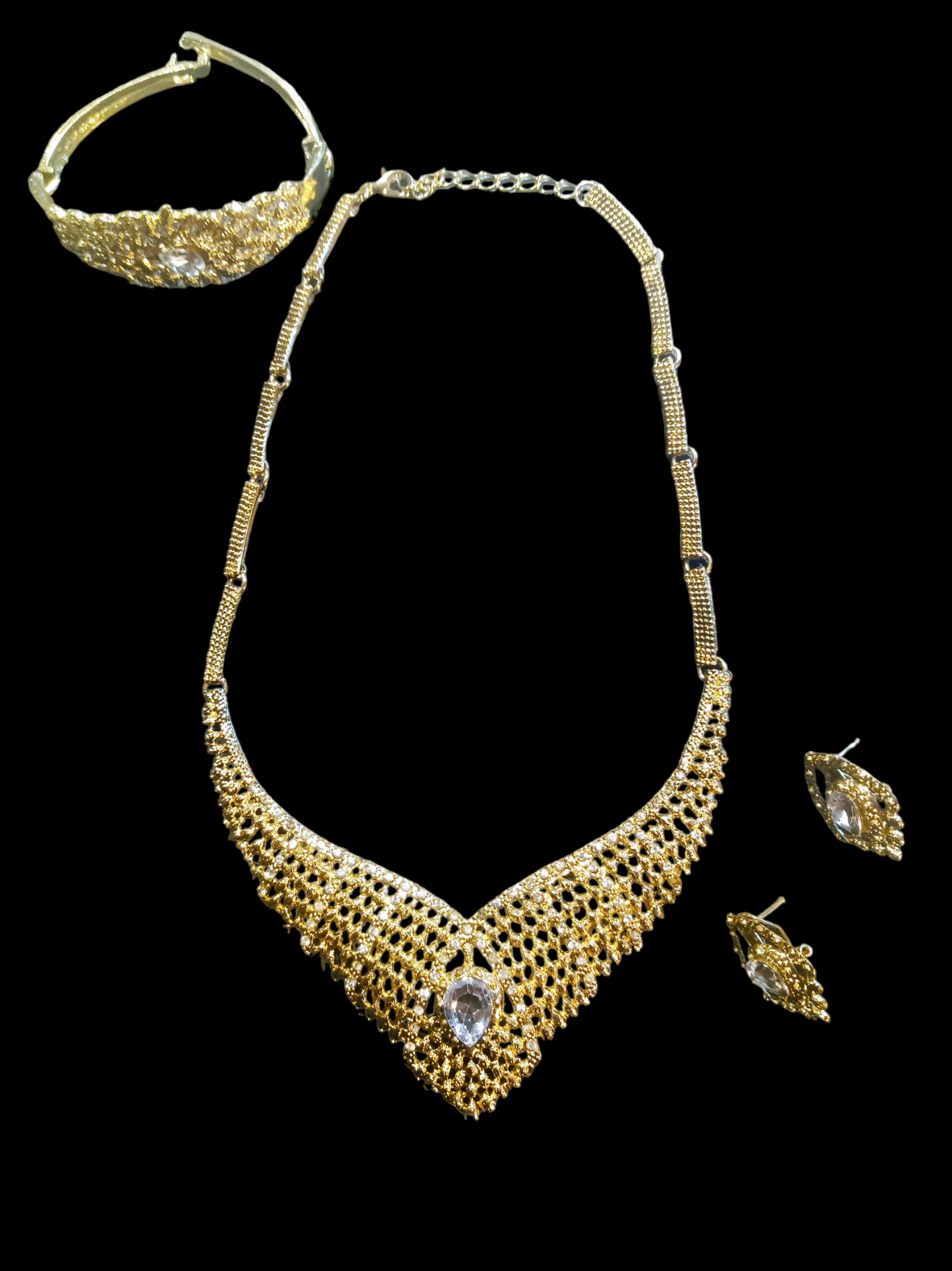 The Goddess 18K Gold Tone Necklace w/Matching Bracelet & Earrings Set